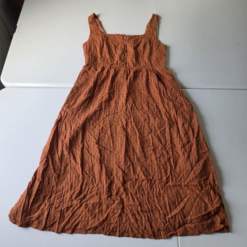 Disturbia Dress Womens 10 Orange Smocked Square Neck Fit & Flare Midi Sundress